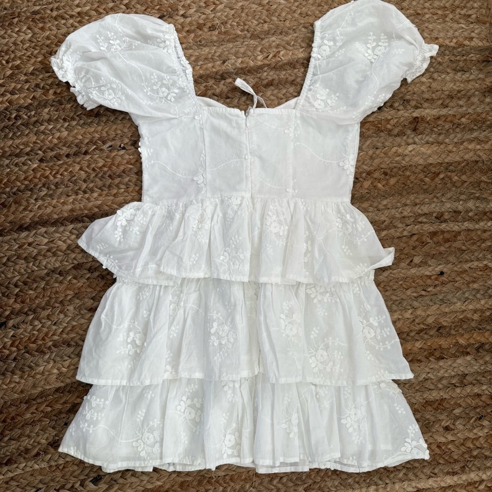 Altar’d State Medium White Miona Tiered Puff Sleeve Corset Waist Mini Dress - Picture 6 of 8